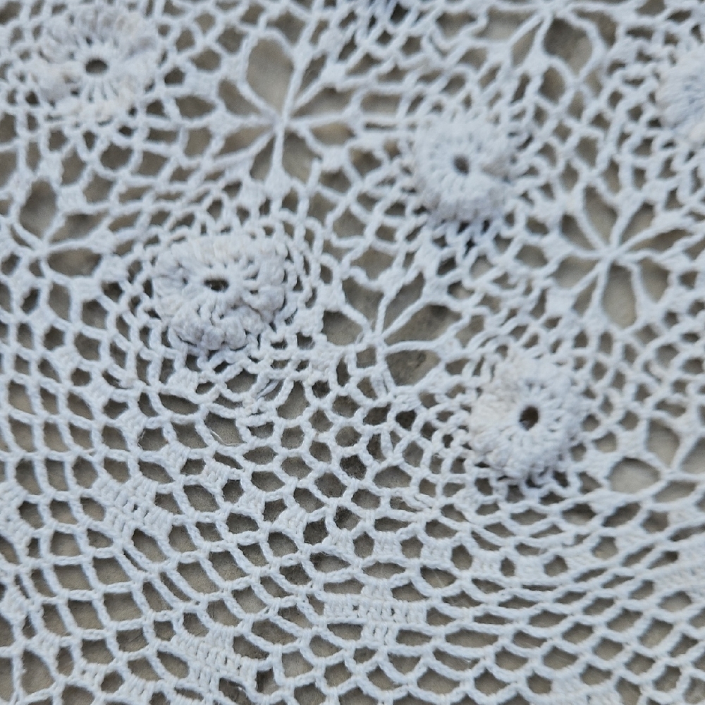 Vintage Round Oval Cotton Ivory Hand Crochet Tablecloth - Picture 16 of 17